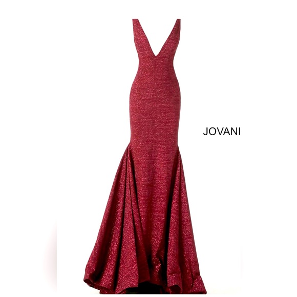 Jovani Iridescent Shimmer Fitted Mermaid Prom Dress Train Pageant Gown - Picture 2 of 10